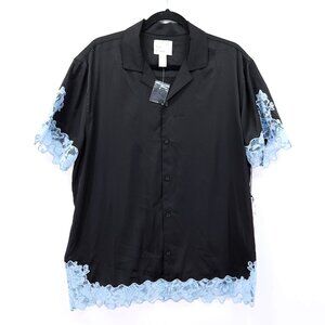 Betsey Johnson Forever 21 Mens Button Front Satin Shirt With Lace Trim Medium